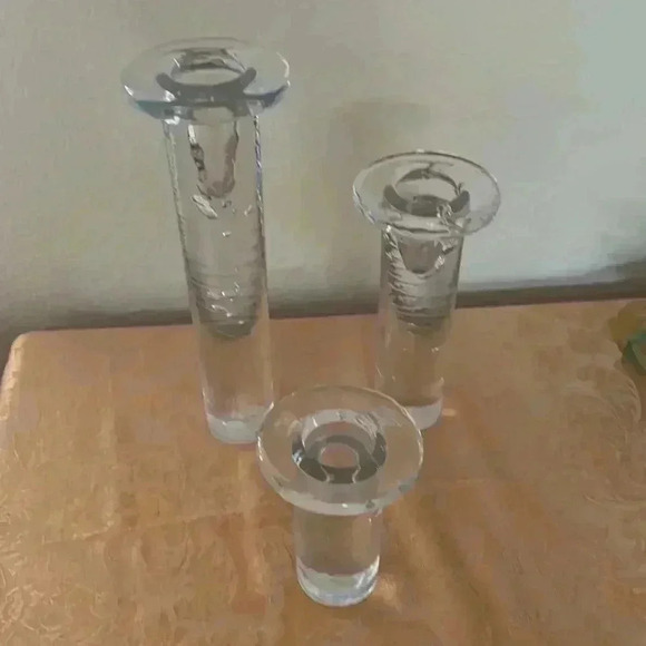 KOSTA BODA Kjell Engman Crystal Candle Holders - Set of 3 - "Cool" Collection - Picture 3 of 8